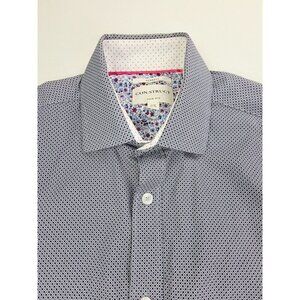 Con.Struct Slim Stretch 15.5 32-33 Mens White Blue Polka Dot Long Sleeve Shirt